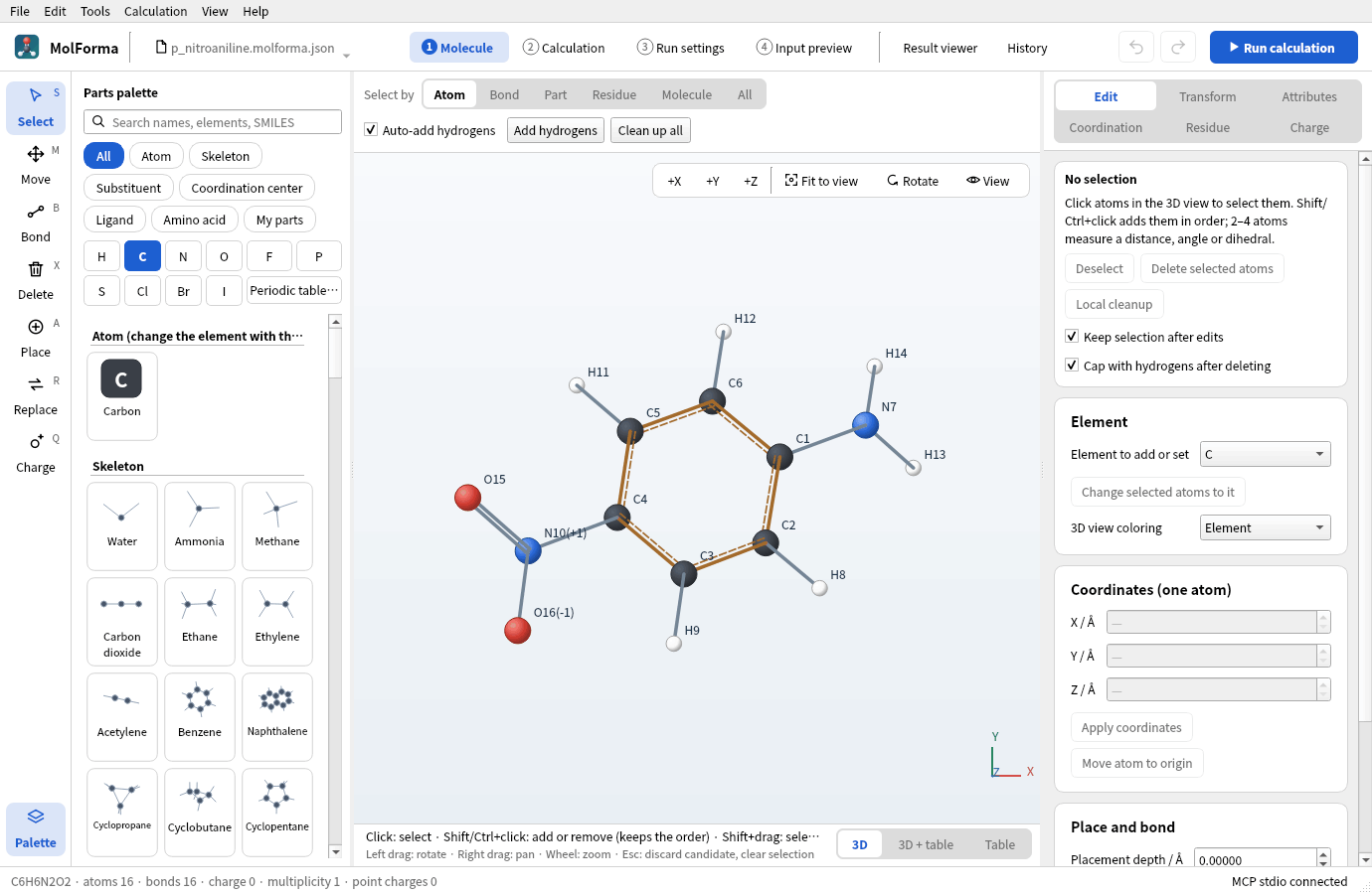 p-Nitroaniline: amino and nitro groups on benzene