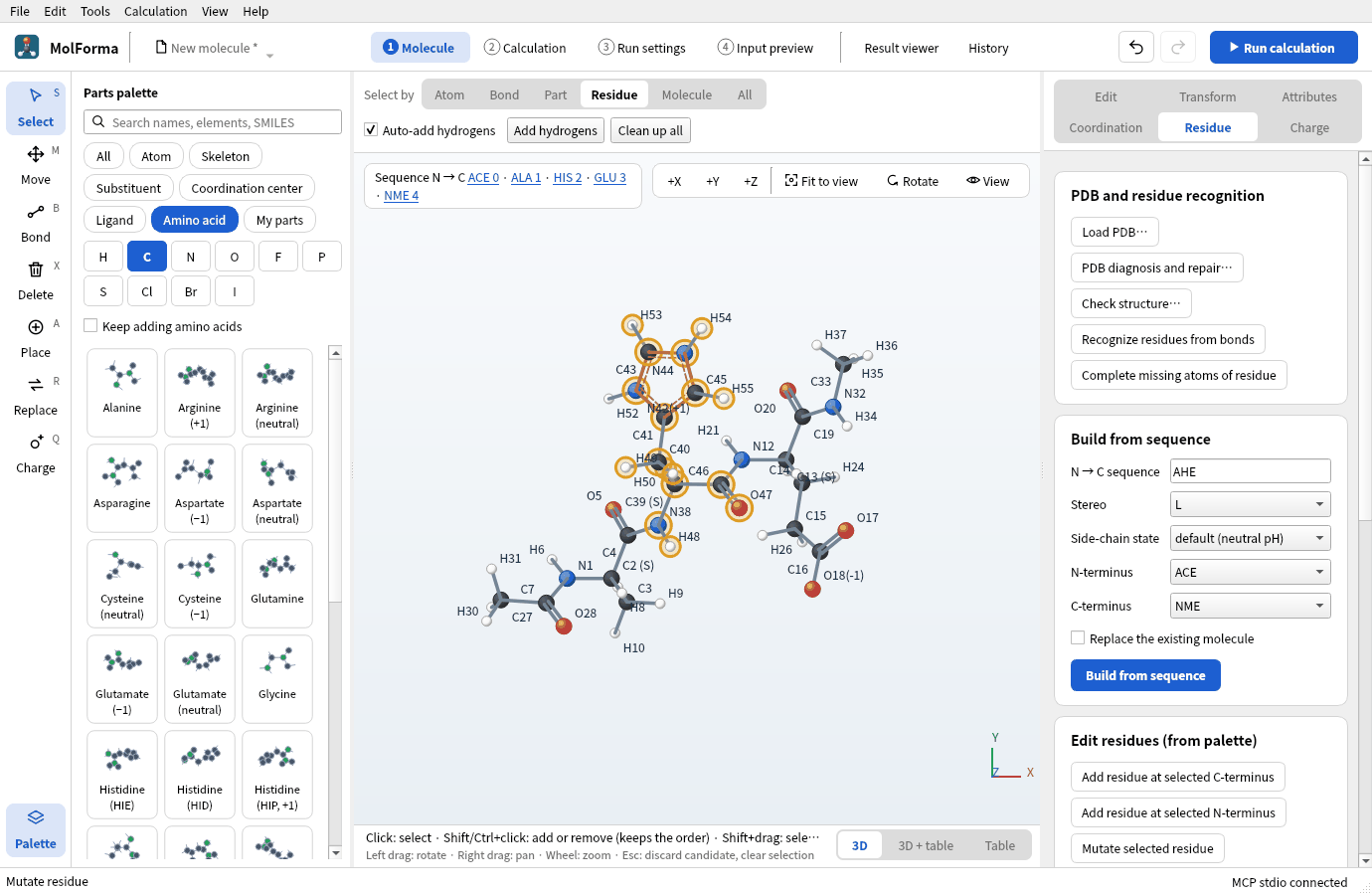 The mutation to HIP confirmed: C17H26N6O6 · 55 atoms · charge 0