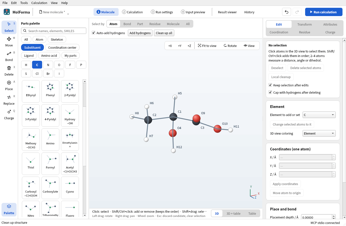 Lactic acid built from ethane with a carboxyl and a hydroxy group and cleaned up: C1 carries methyl, hydroxy, carboxyl and hydrogen