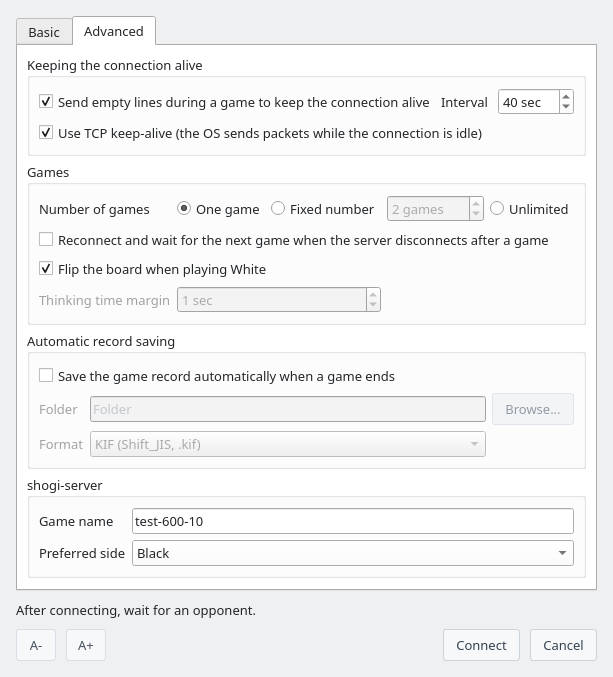 Advanced tab of the Network Game (CSA) dialog