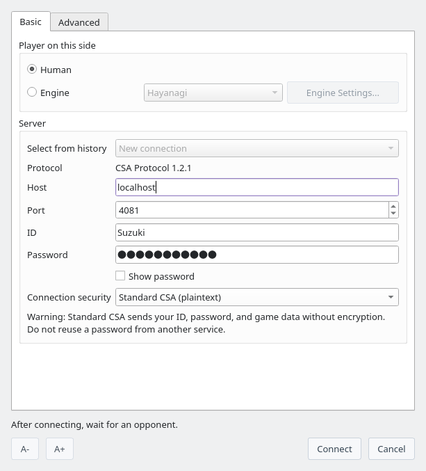Network Game (CSA) dialog