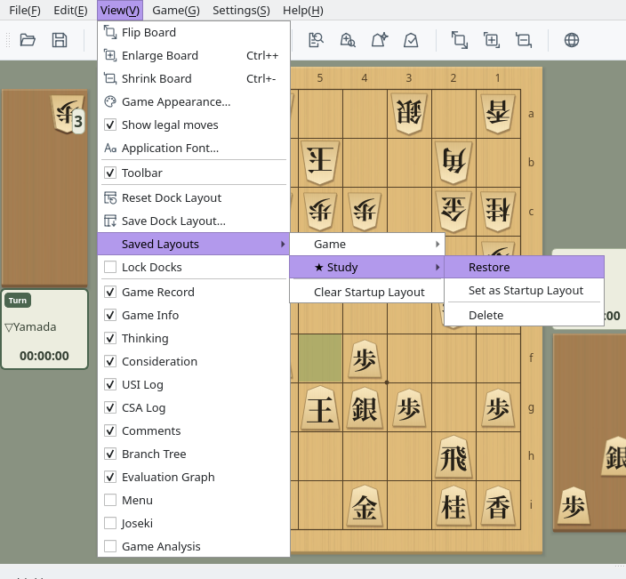 Saved Layouts menu