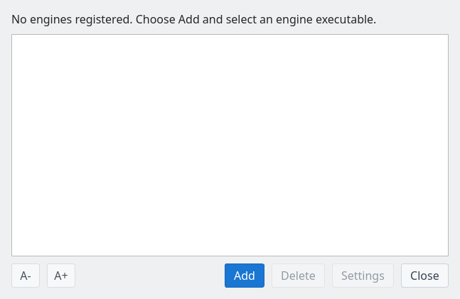 Empty engine registration dialog