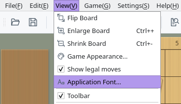 View menu open with Application Font… highlighted