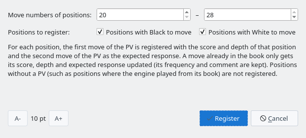 Register Results in the Book dialog
