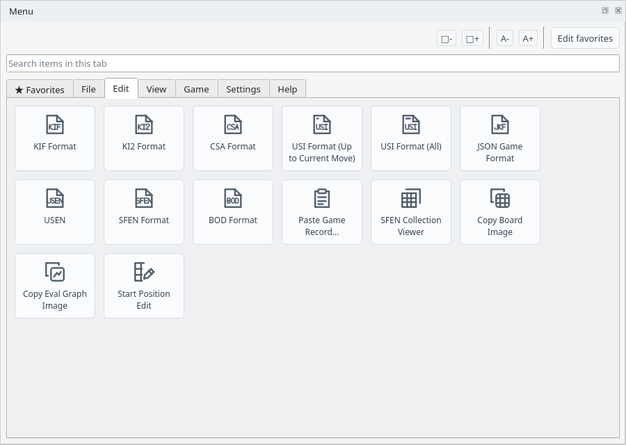 Edit tab of the menu dock