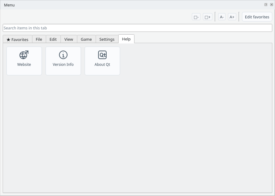 Help tab of the menu dock