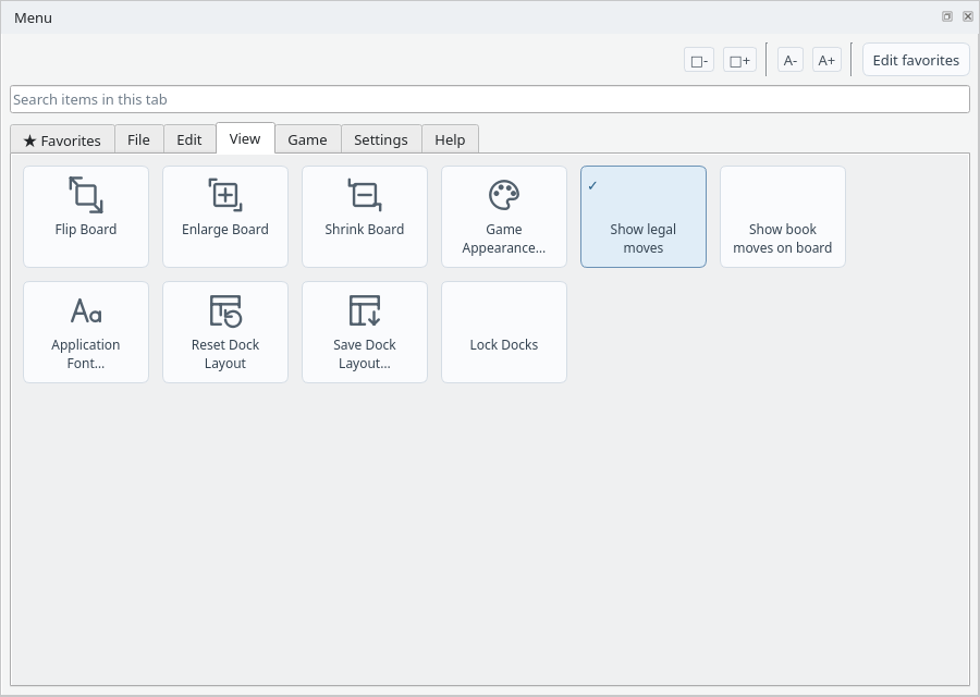 View tab of the menu dock