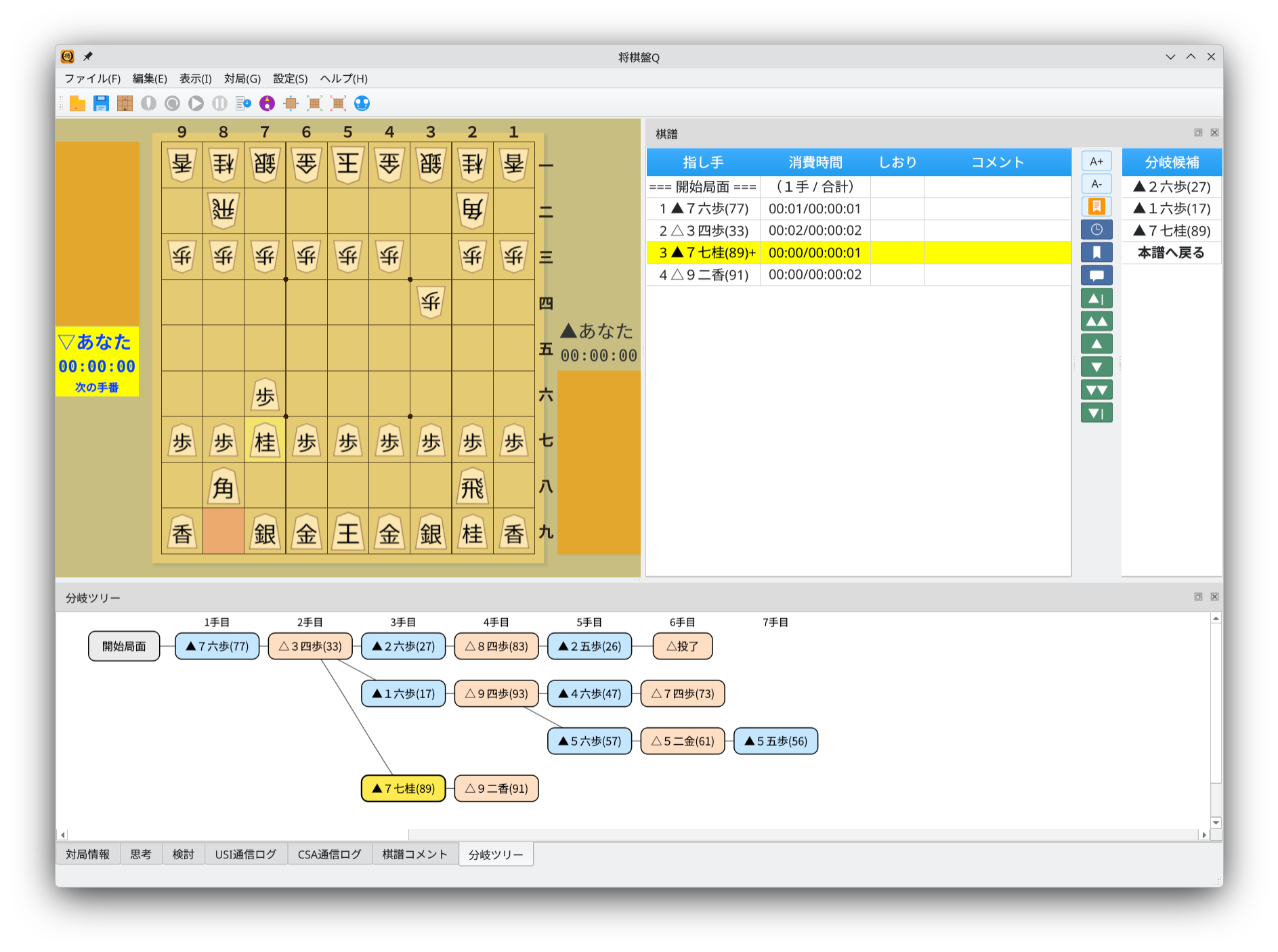 分岐の指し手に移動した状態