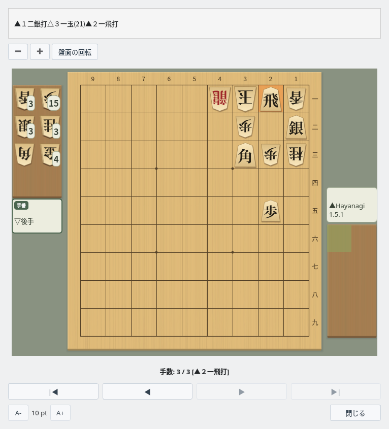読み筋表示ウィンドウの詰みの局面