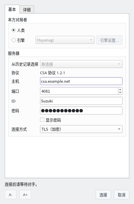 TLS 设置示例：输入支持 TLS 的服务器主机名和管理员指定的端口（图中的主机名仅作示例）