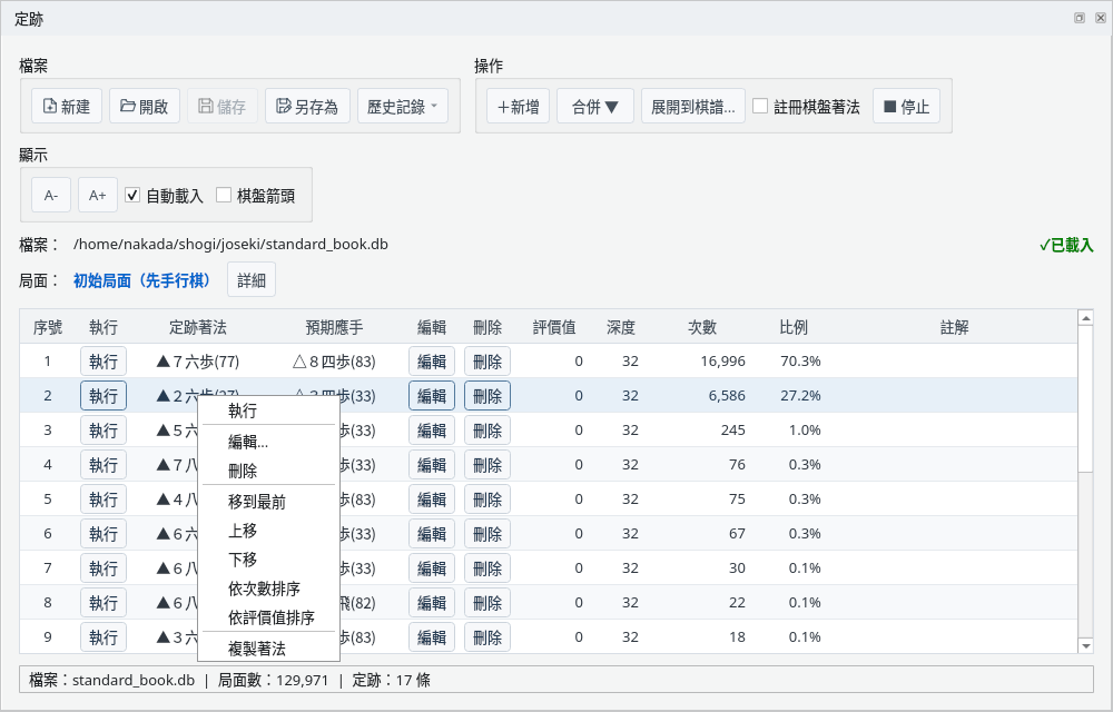 表格的右鍵選單